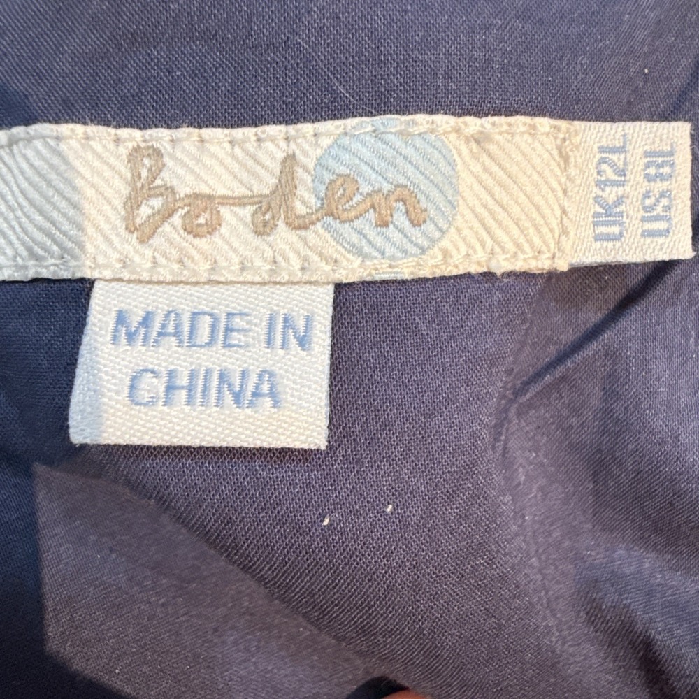 Boden Summer Fun Linen Chambray Dress Blue White Embroidered Wavy Dot US 8L - Picture 4 of 4